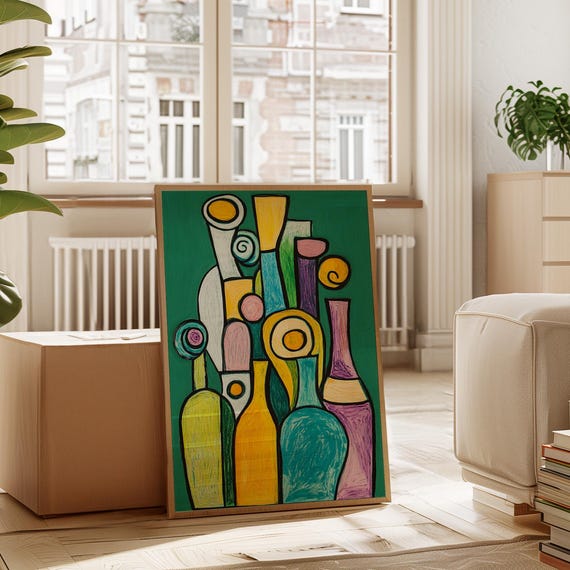 Abstract Colorful Bottles Modern Geometric Still Life Canvas Art