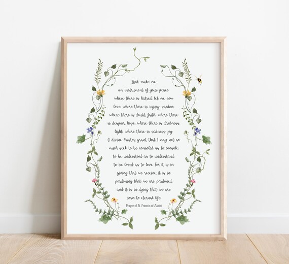 Prayer Of St Francis Assisi Botanical Wreath Catholic Quote Poster
