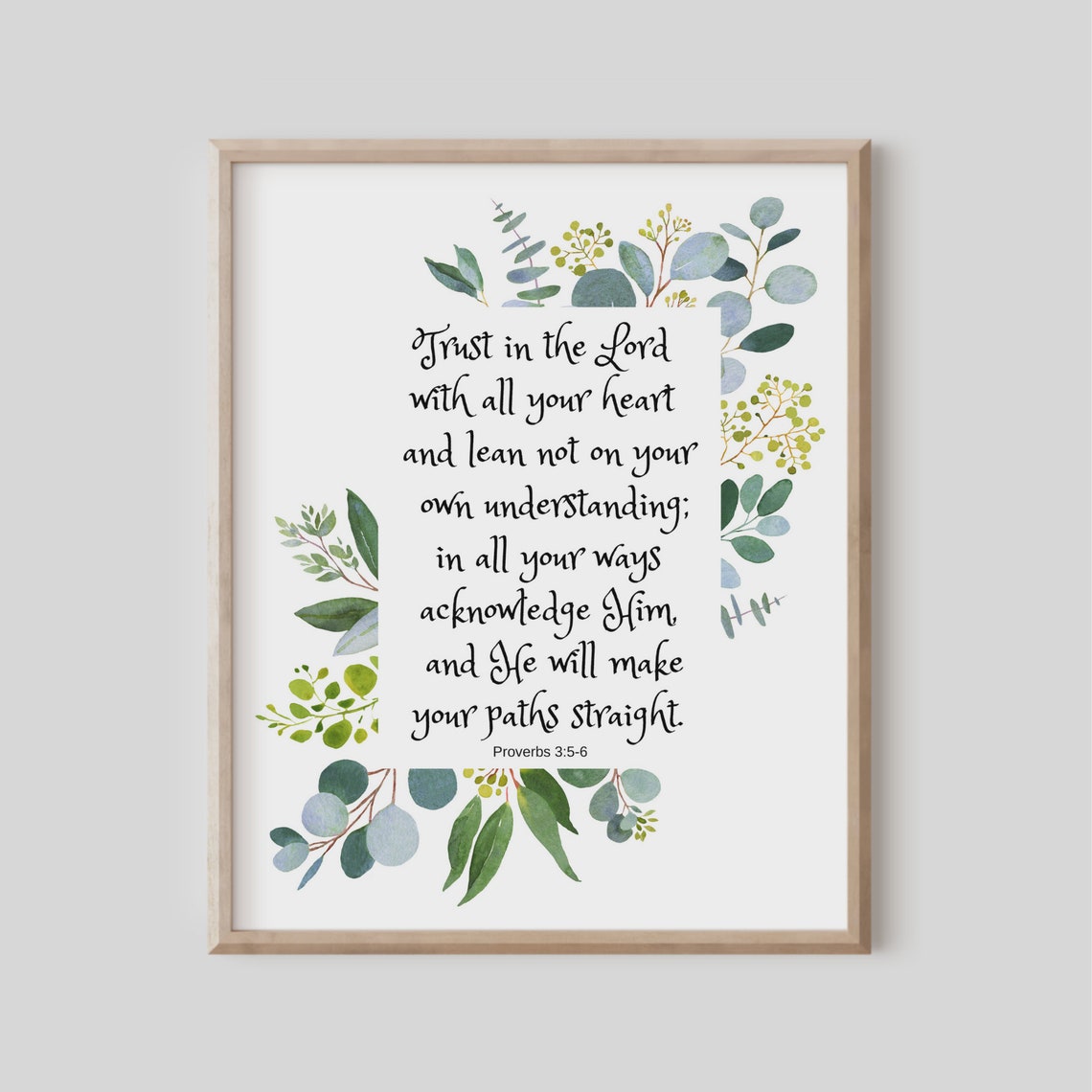 Proverbs 35-6 Trust in the Lord Eucalyptus Botanical Verse Poster