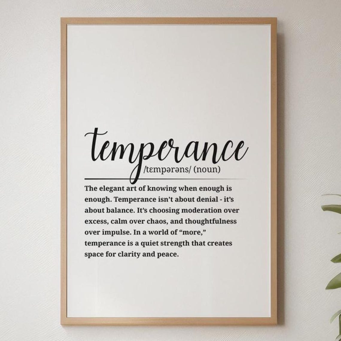 Temperance Definition Script Typography Balance Word Art Quote Poster