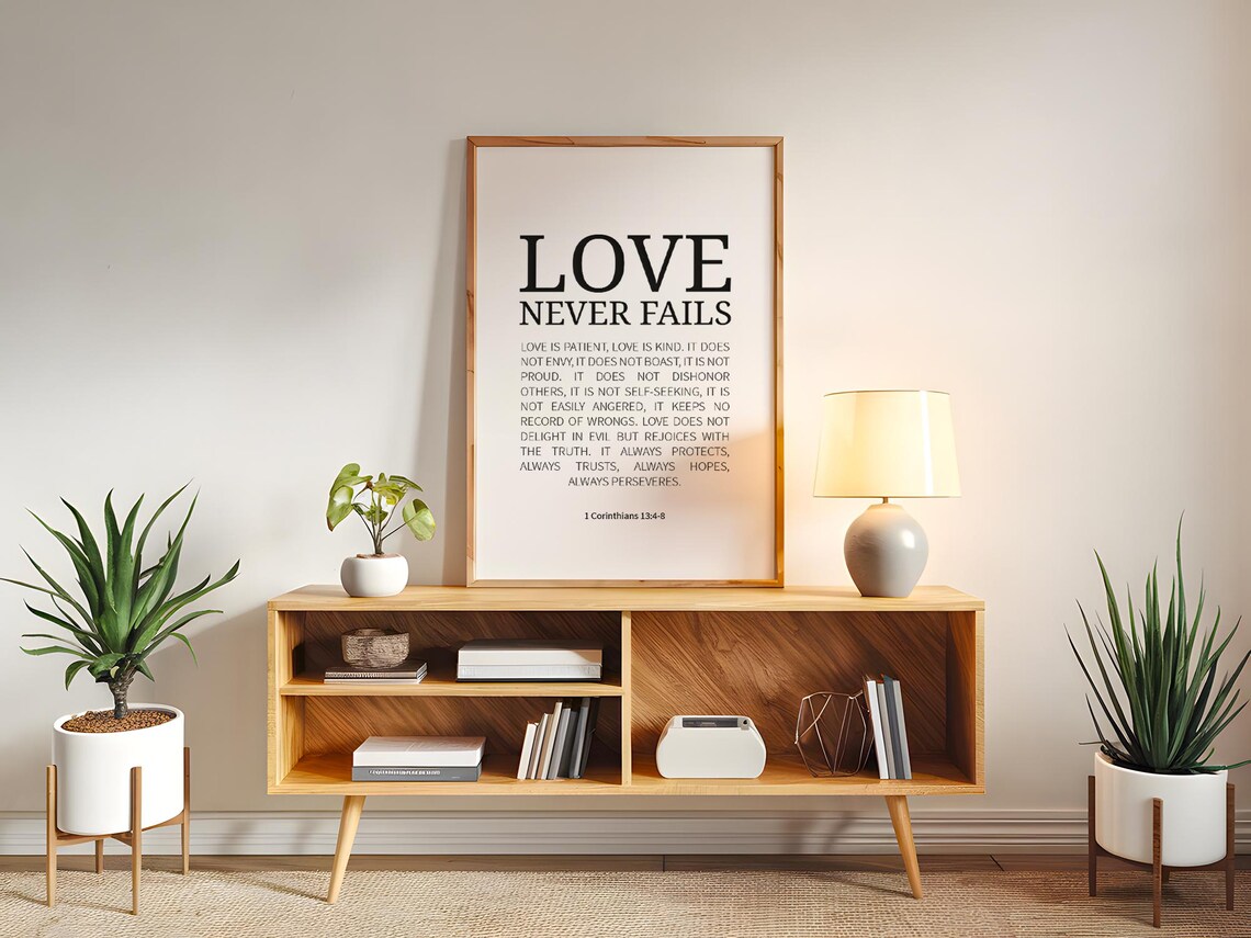 Love Never Fails Wall Art 1 Corinthians 1348 Decor Christian Print Bible Verse - Image 5