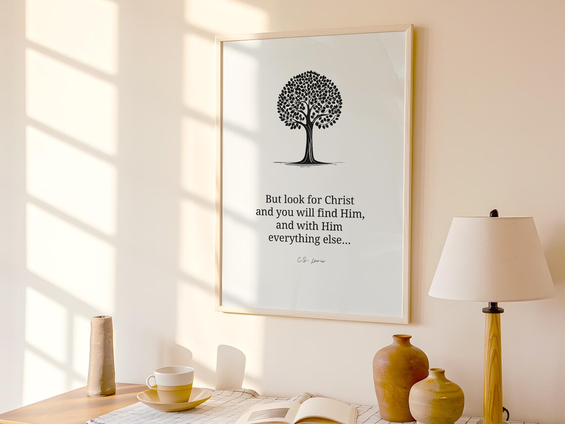 CS Lewis Look for Christ Quote Tree of Life Christian Art Poster - Image 3