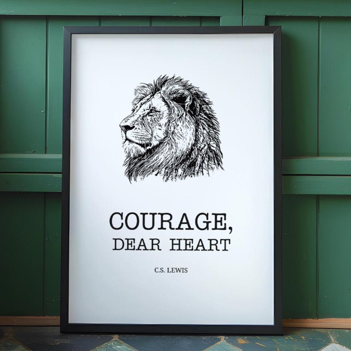 Courage Dear Heart C.S. Lewis Lion Sketch Inspirational Quote Poster