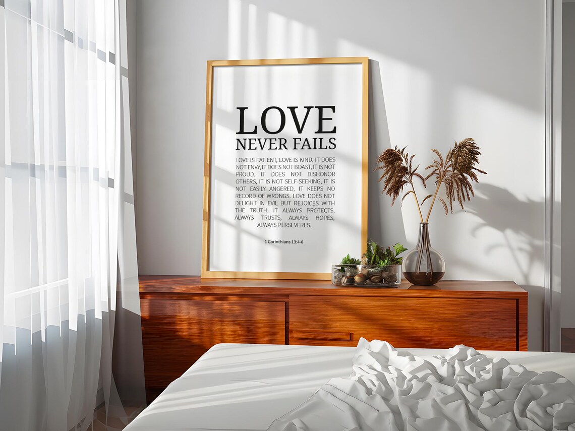 Love Never Fails Wall Art 1 Corinthians 1348 Decor Christian Print Bible Verse - Image 3
