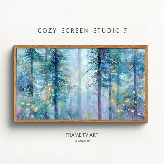 Christmas Forest Frame Tv Art Vintage Winter Pine Trees