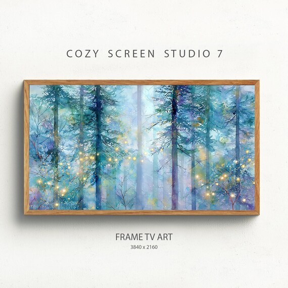 Misty Pine Forest Golden Lights Dreamy Watercolor Artwork Poster