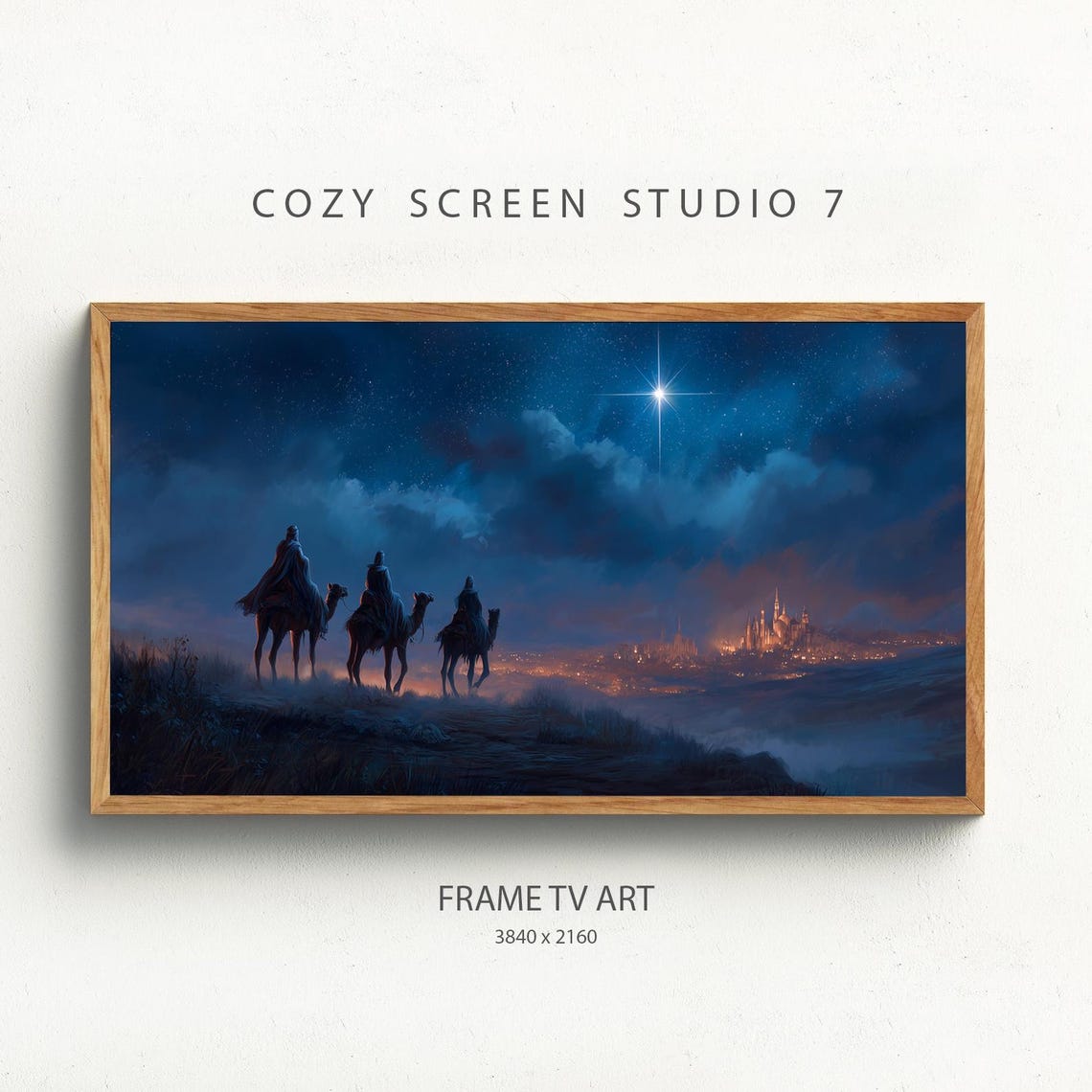 Three Wise Men Star of Bethlehem Christmas Night Sky Painting Poster
