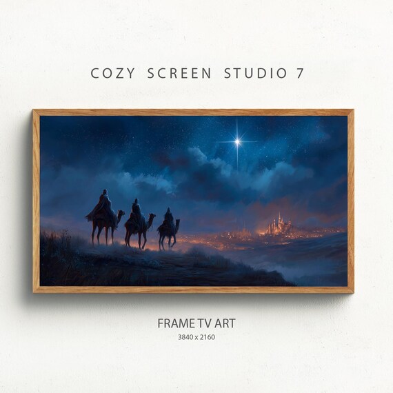 Three Wise Men Star of Bethlehem Christmas Night Sky Painting Poster