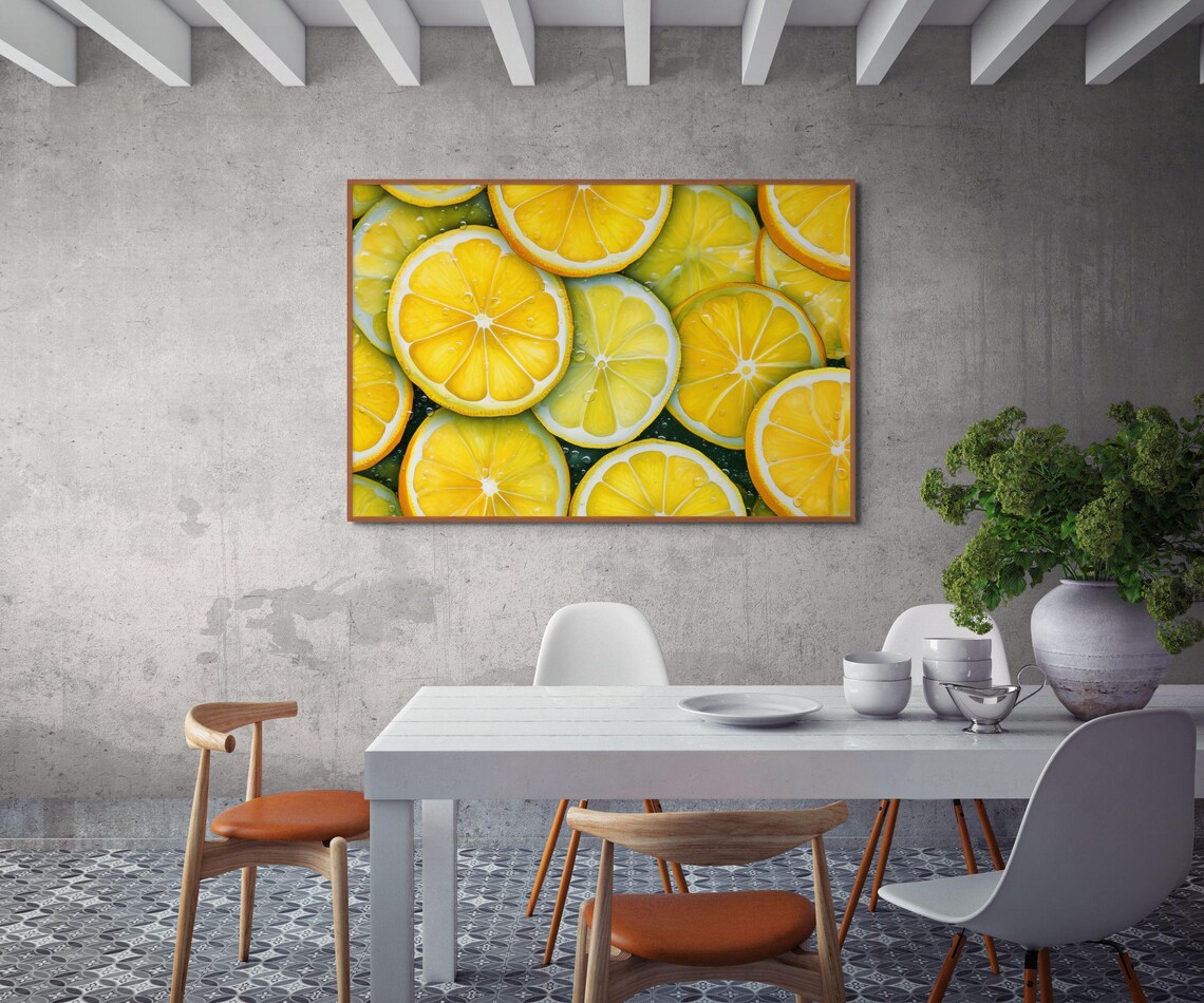 Zesty Lemon Slice Canvas Citrus Kitchen Wall Art Decor Fresh Fruit Wall Art - Image 3