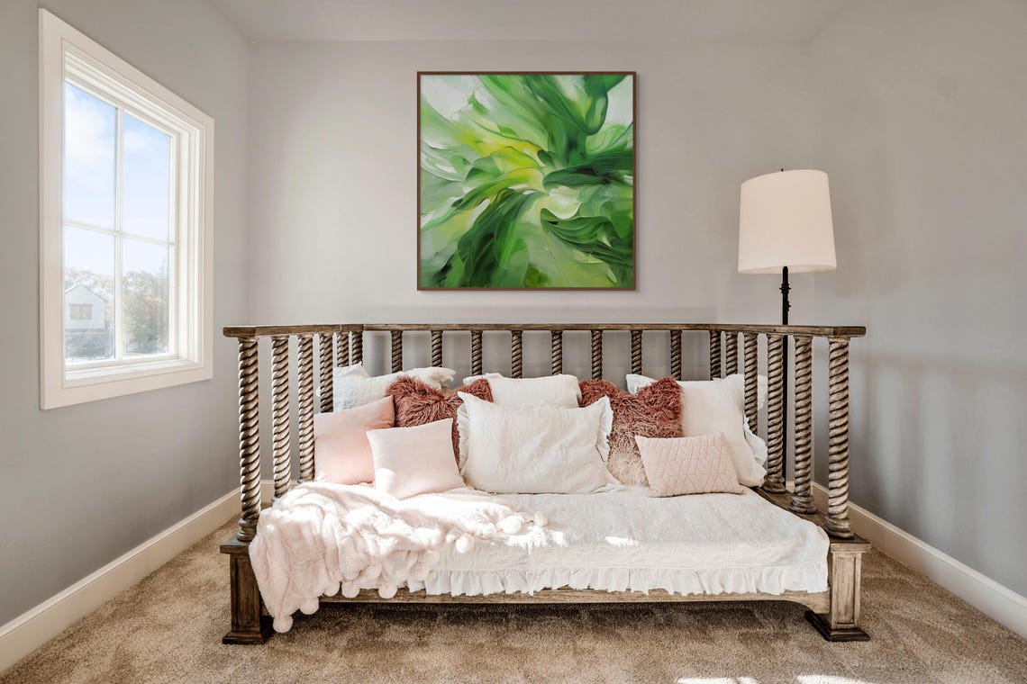 Green Abstract Botanical Fluid Art Poster for Calming Nature Decor - Image 2