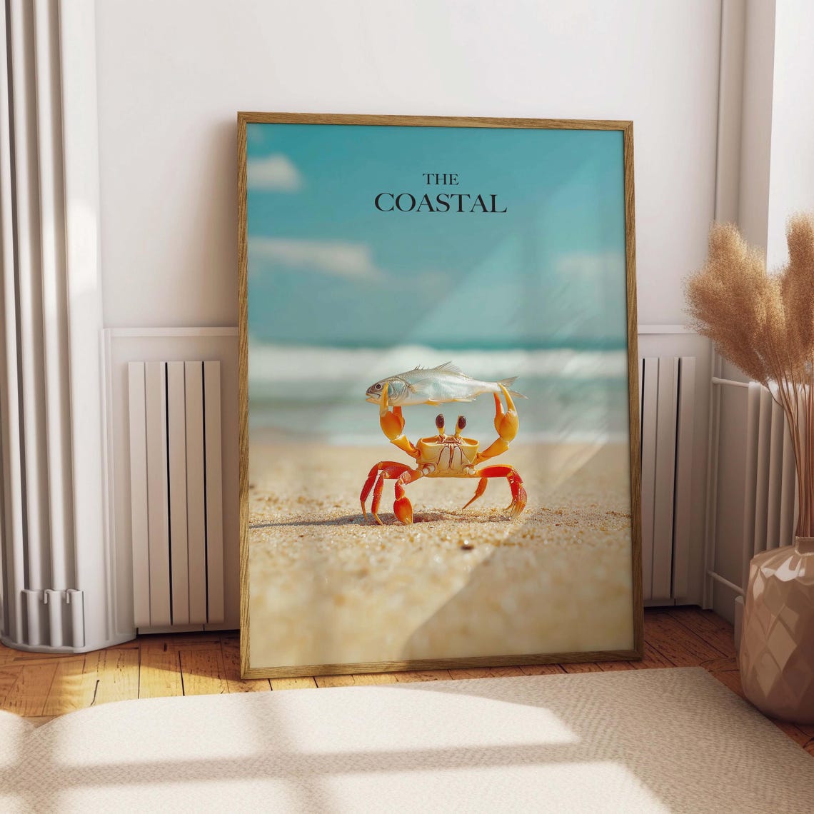 Crab With Fish Beach Print Coastal Ocean Animal Art Digital Download