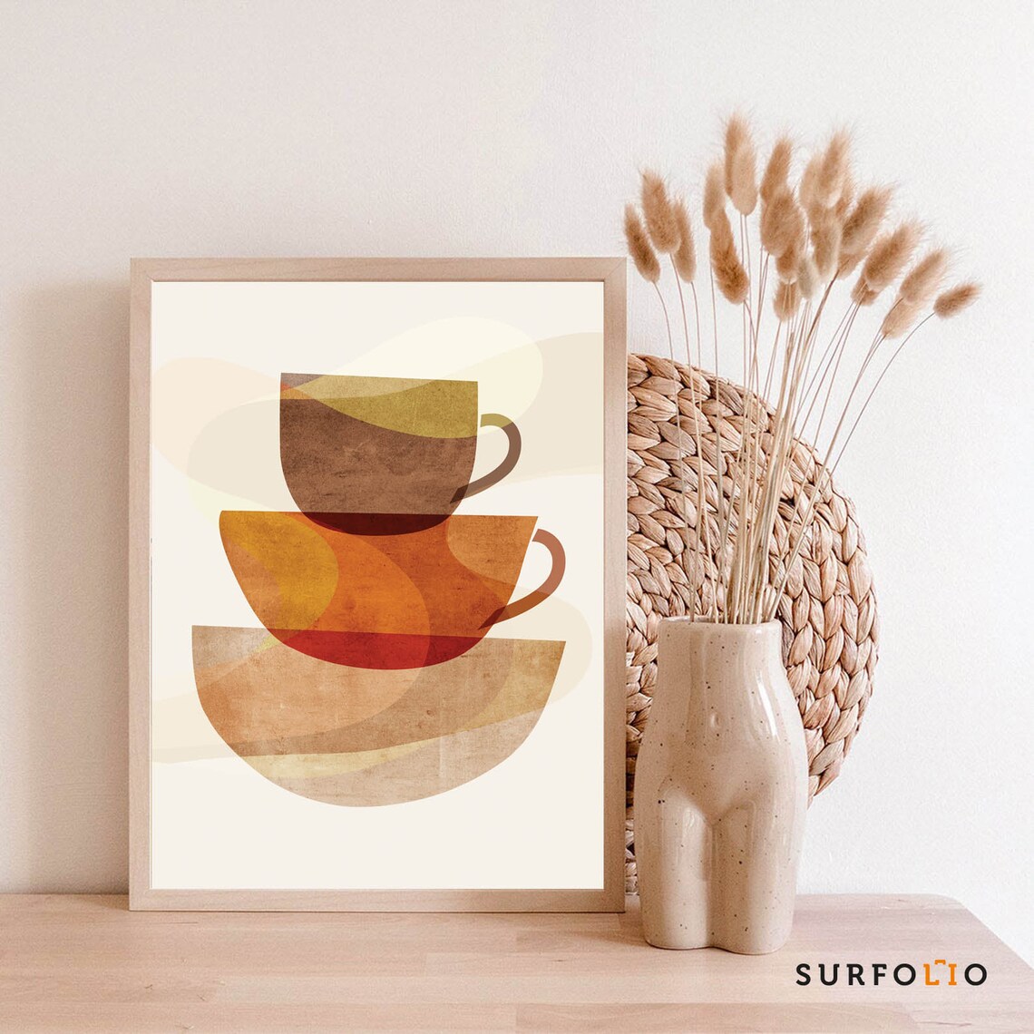 Boho Coffee Cup Abstract Minimalist Art Print