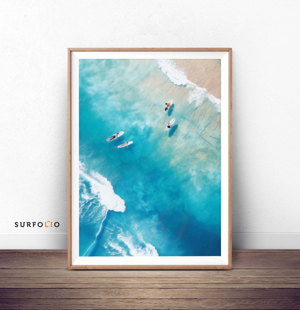 Aerial Surfers Turquoise Ocean Summer Waves Photography Poster