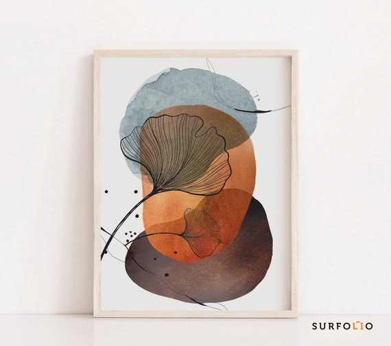 Ginko Leaf Line Art Print, Abstract Boho Botanical