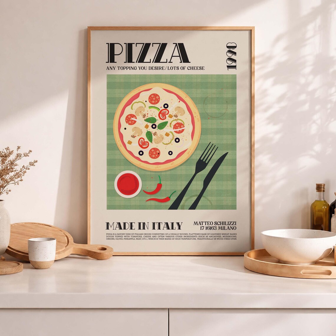Retro Pizza Italy Art Print, Kitchen Decor