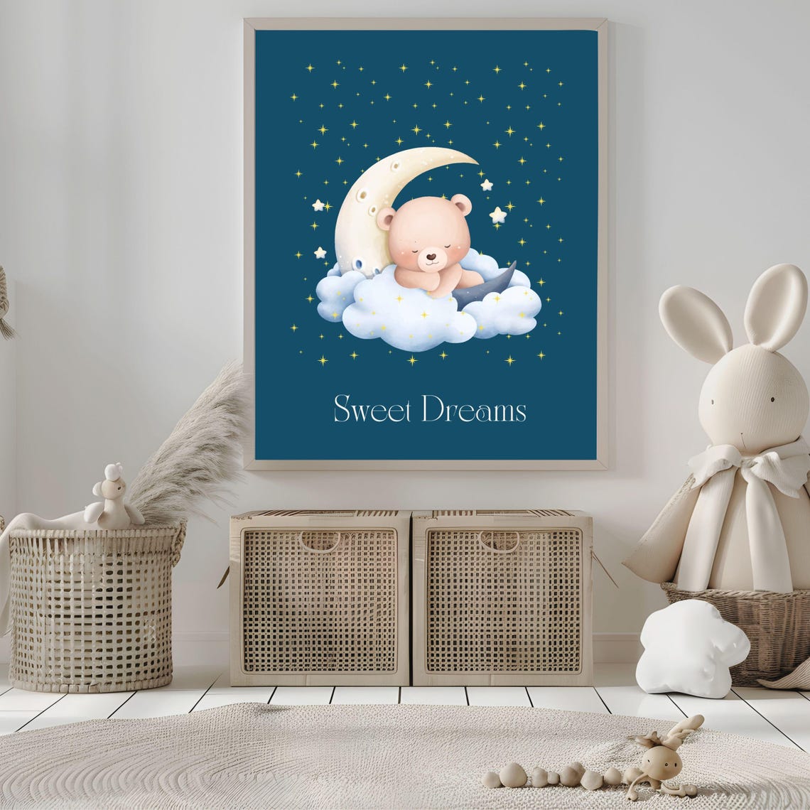 Sweet Dreams Sleeping Bear on the Moon Nursery Night Sky Poster - Image 3