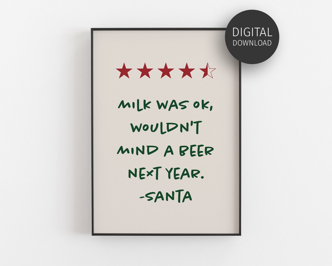 Santa Beer Review Funny Christmas Quote Humor Kitchen Poster