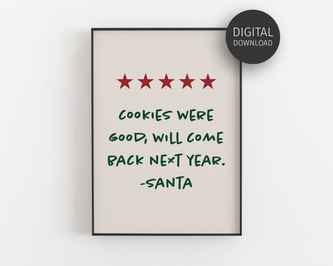 Santa Cookies Five Star Review Funny Kitchen Christmas Poster
