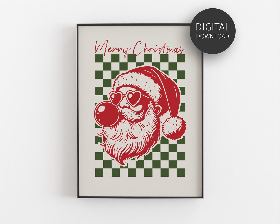 Santa Blowing Gum Retro Christmas Poster