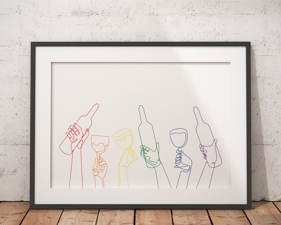Rainbow Wine Glasses Line Art LGBTQ Pride Party Cheers Poster - Image 3