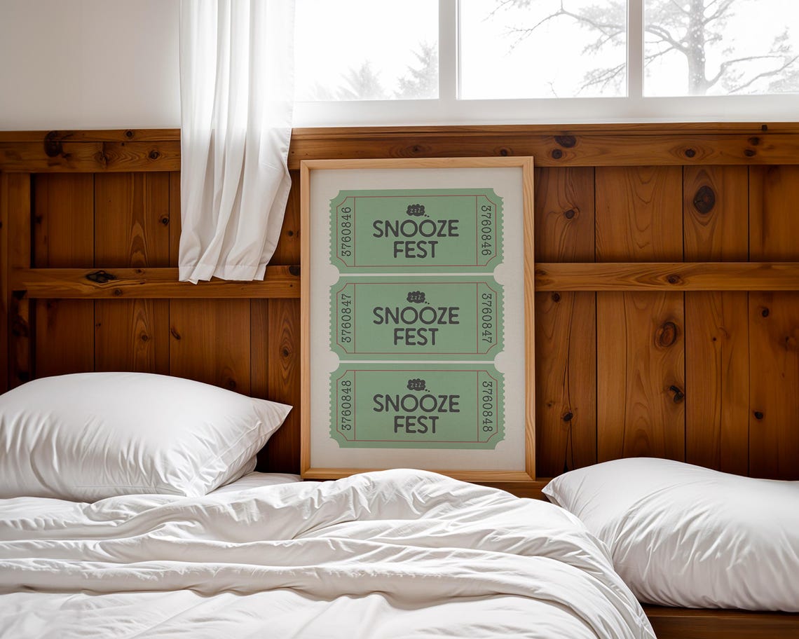 Snooze Fest Retro Ticket Stubs Funny Teal Bedroom Decor Wall Art - Image 2