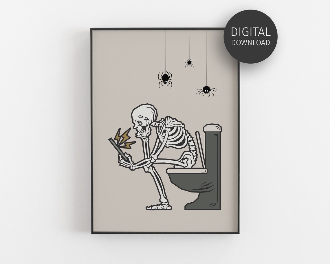 Halloween Skeleton On Toilet Vintage Poster Art Print