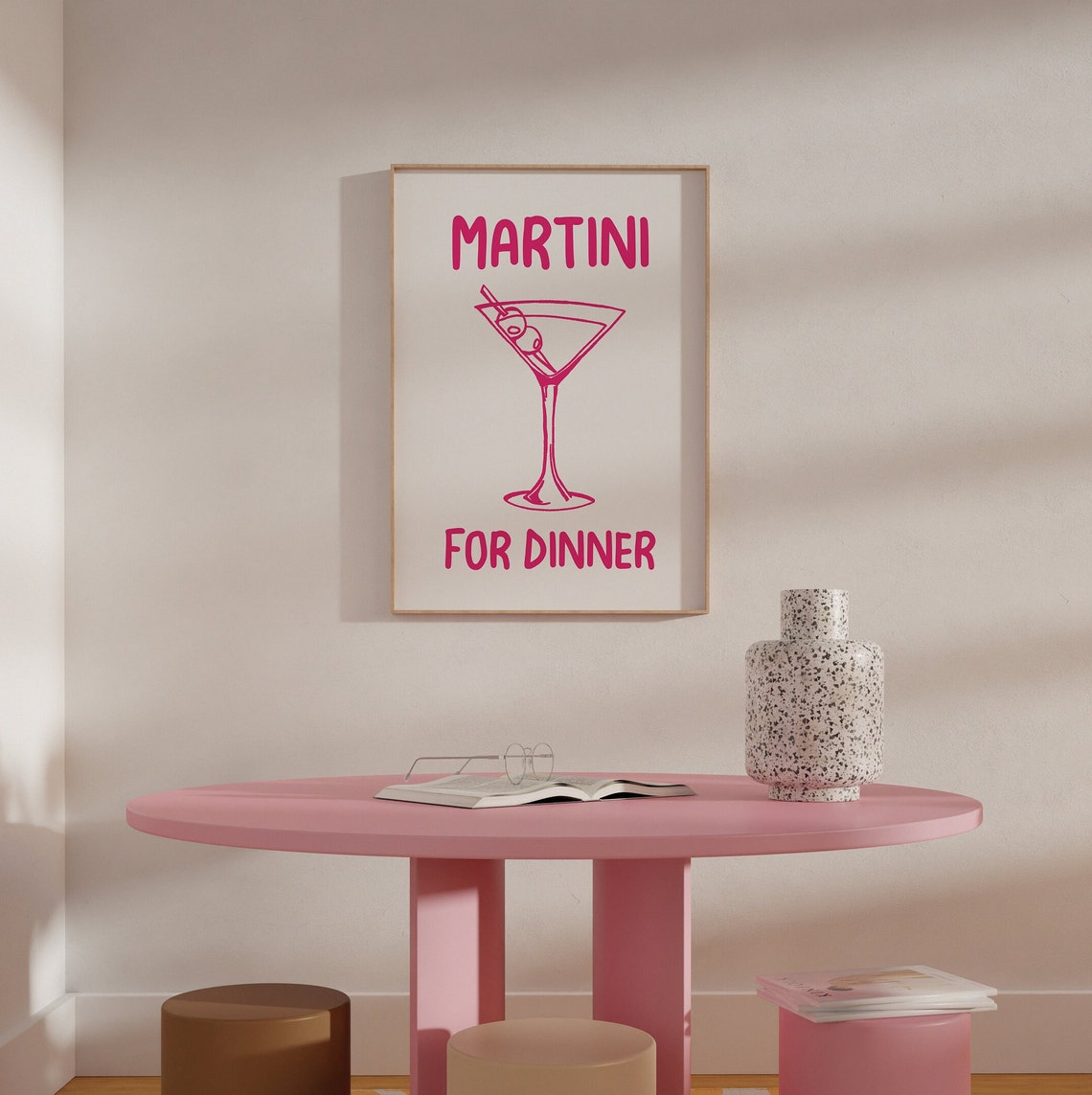 Hot Pink Martini Glass Line Art For Dinner Cocktail Kitchen Poster - Image 3