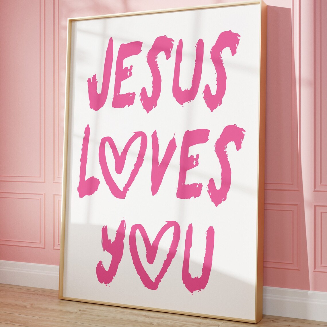 Jesus Loves You Hot Pink Brush Lettering Christian Faith Poster