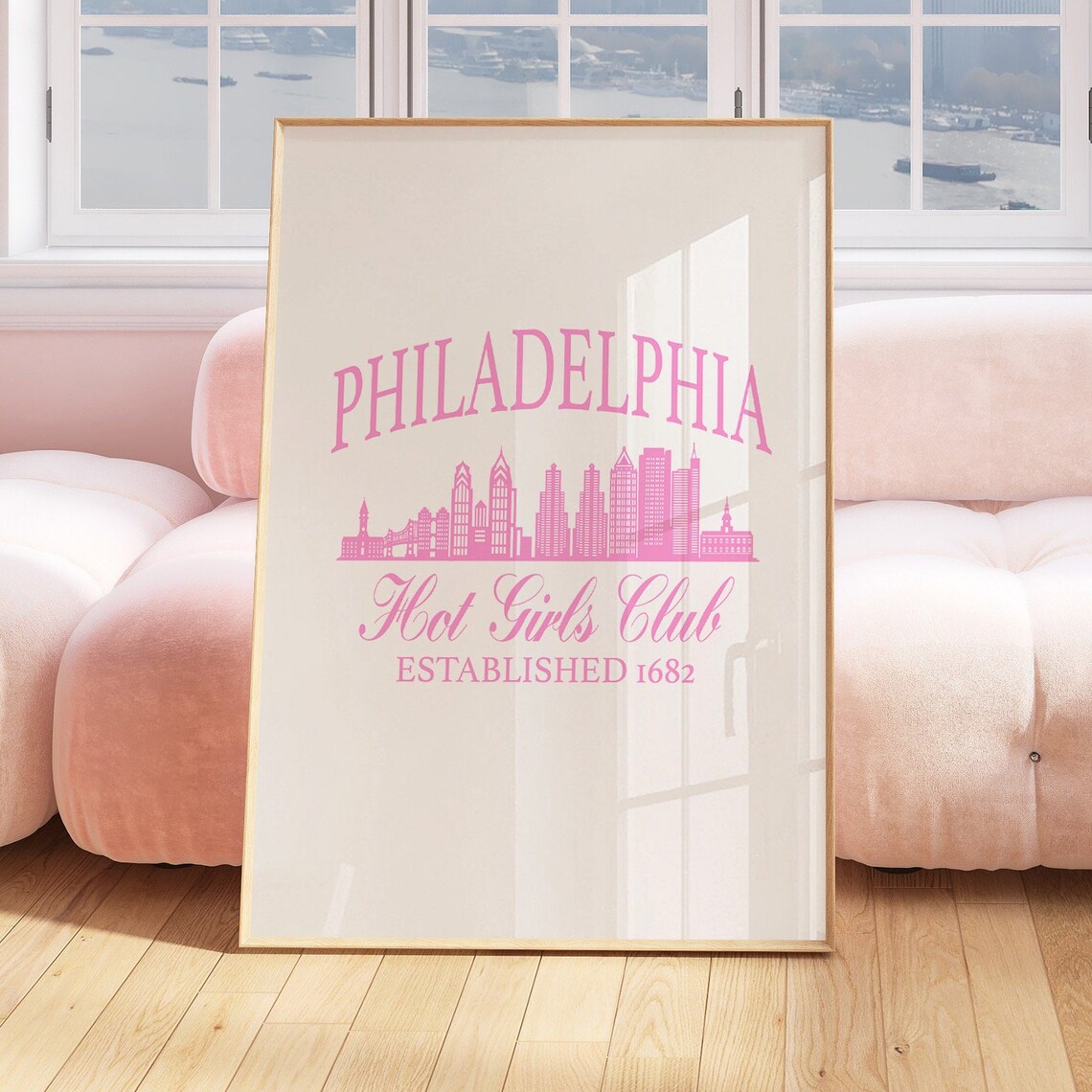 Philadelphia Hot Girls Club Est 1682 Pink Skyline City Poster - Image 3