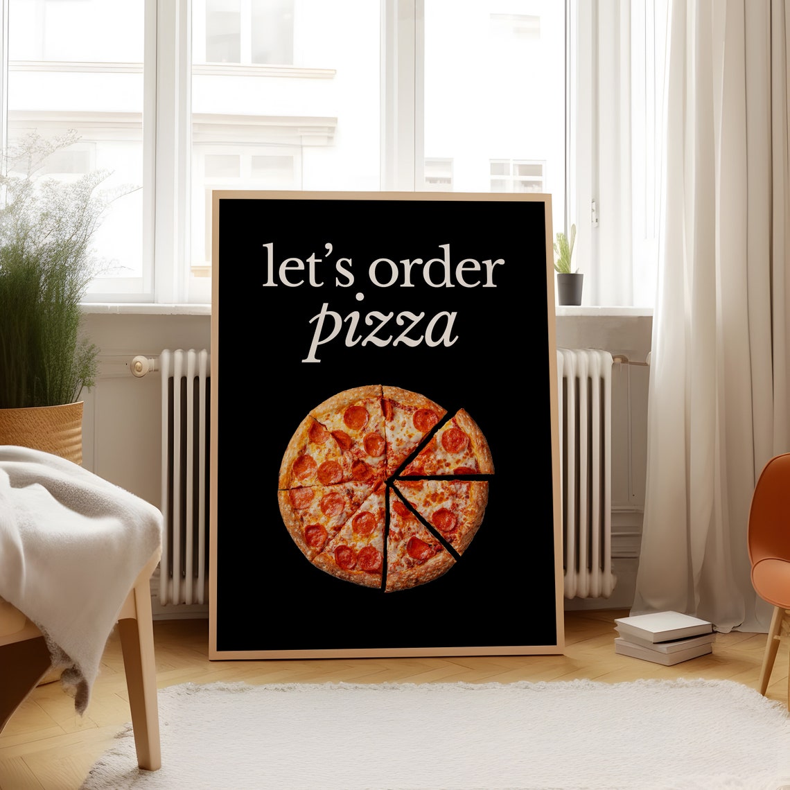 Lets Order Pizza Retro Black Kitchen Art Print with Pepperoni - Image 2