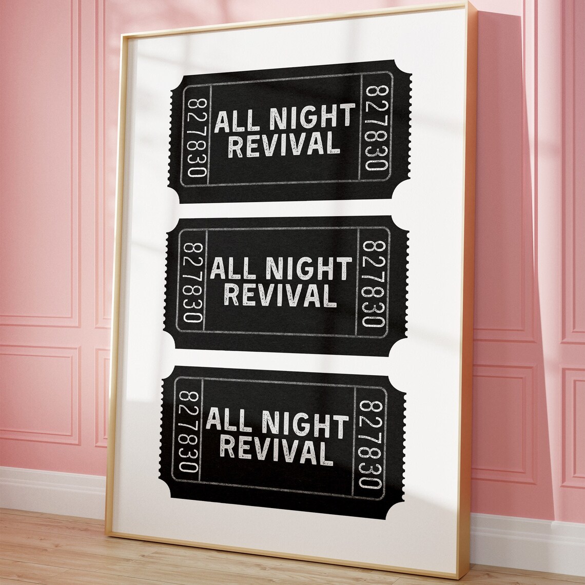 All Night Revival Black Vintage Tickets Retro Cowgirl Art Poster