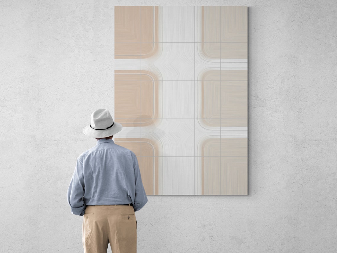 Beige White Geometric Rounded Squares Minimal Modern Art Poster - Image 3