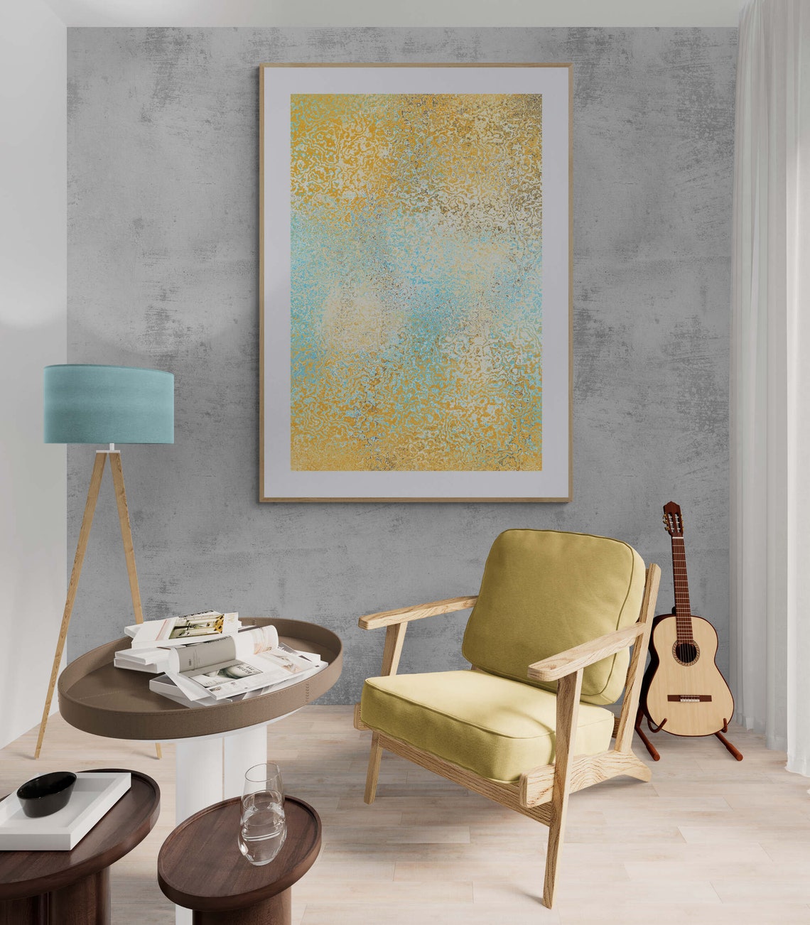 Yellow Turquoise Textured Abstract Painting Modern Art Poster - Image 4