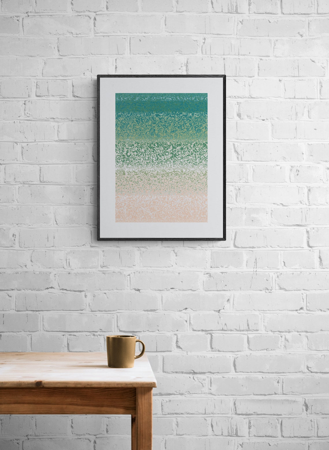 Deep Teal to Peach Ombre Speckled Gradient Abstract Poster Art - Image 5
