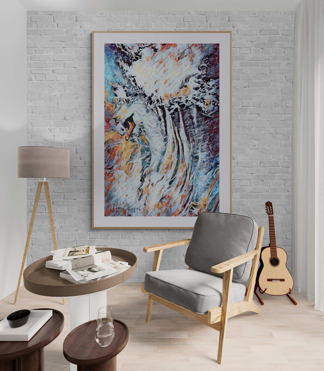 White Swan in Fiery Brushstrokes Expressive Animal Portrait Print - Image 3