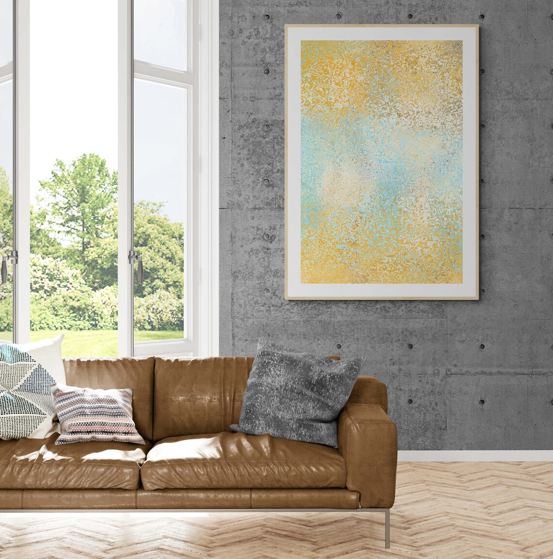 Yellow Turquoise Textured Abstract Painting Modern Art Poster