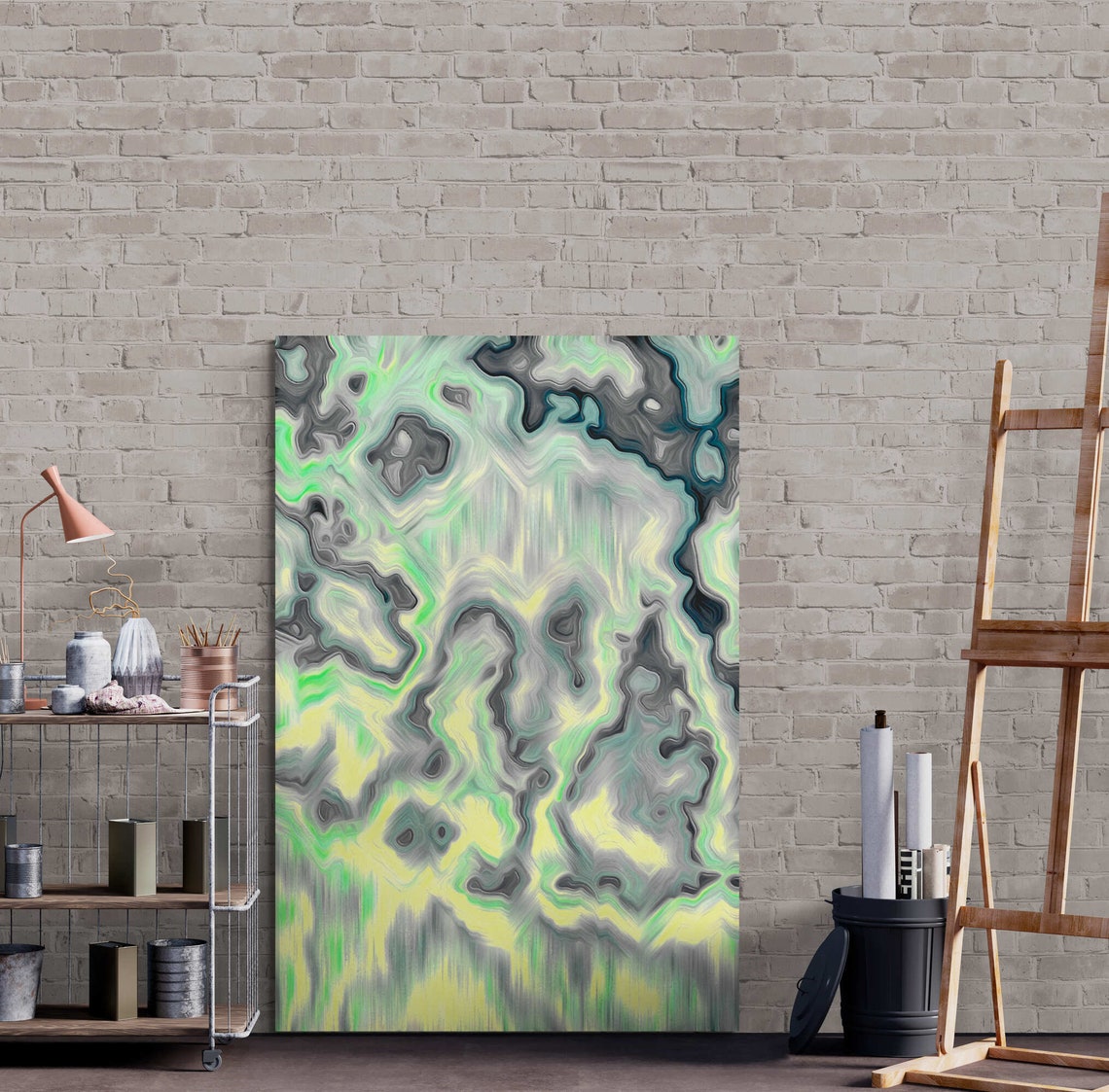 Green Yellow Fluid Abstract Bold Drip Painting Modern Art Poster - Image 3
