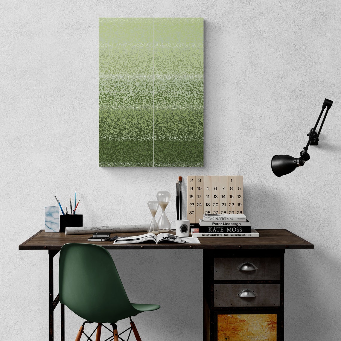 Forest Green to Sage Ombre Speckled Gradient Abstract Art Print - Image 4