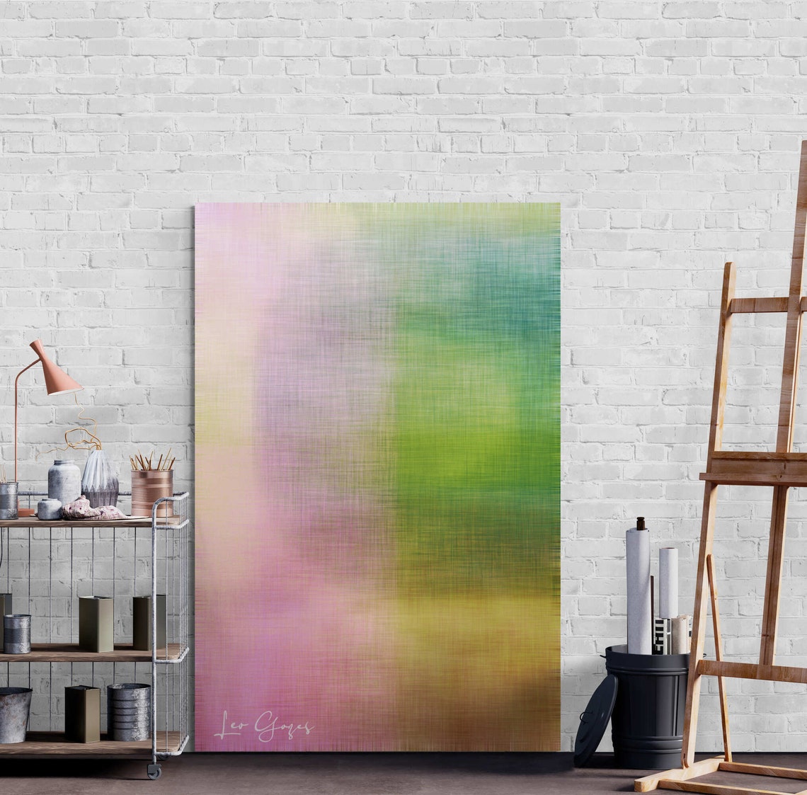 Soft Pink and Green Blurred Gradient Minimal Abstract Art Print - Image 2