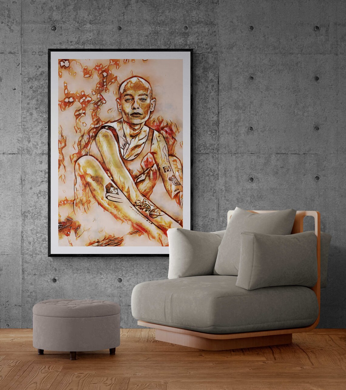 Bald Tattooed Woman Copper Tone Bold Artistic Portrait Poster - Image 2