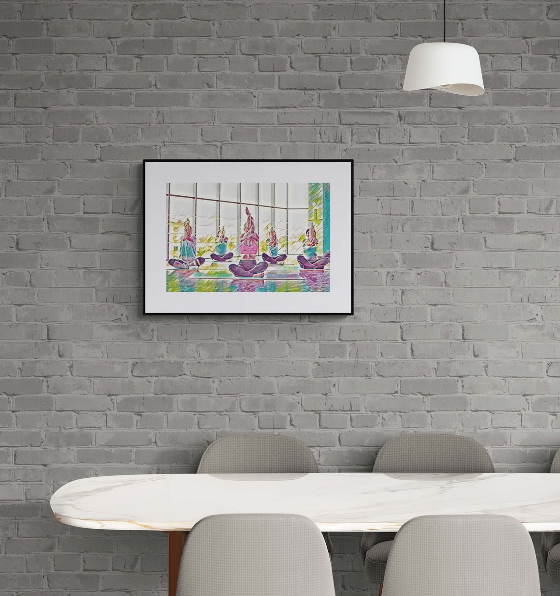 Yoga Class Watercolor Five People in Eagle Pose Wellness Print - Image 4
