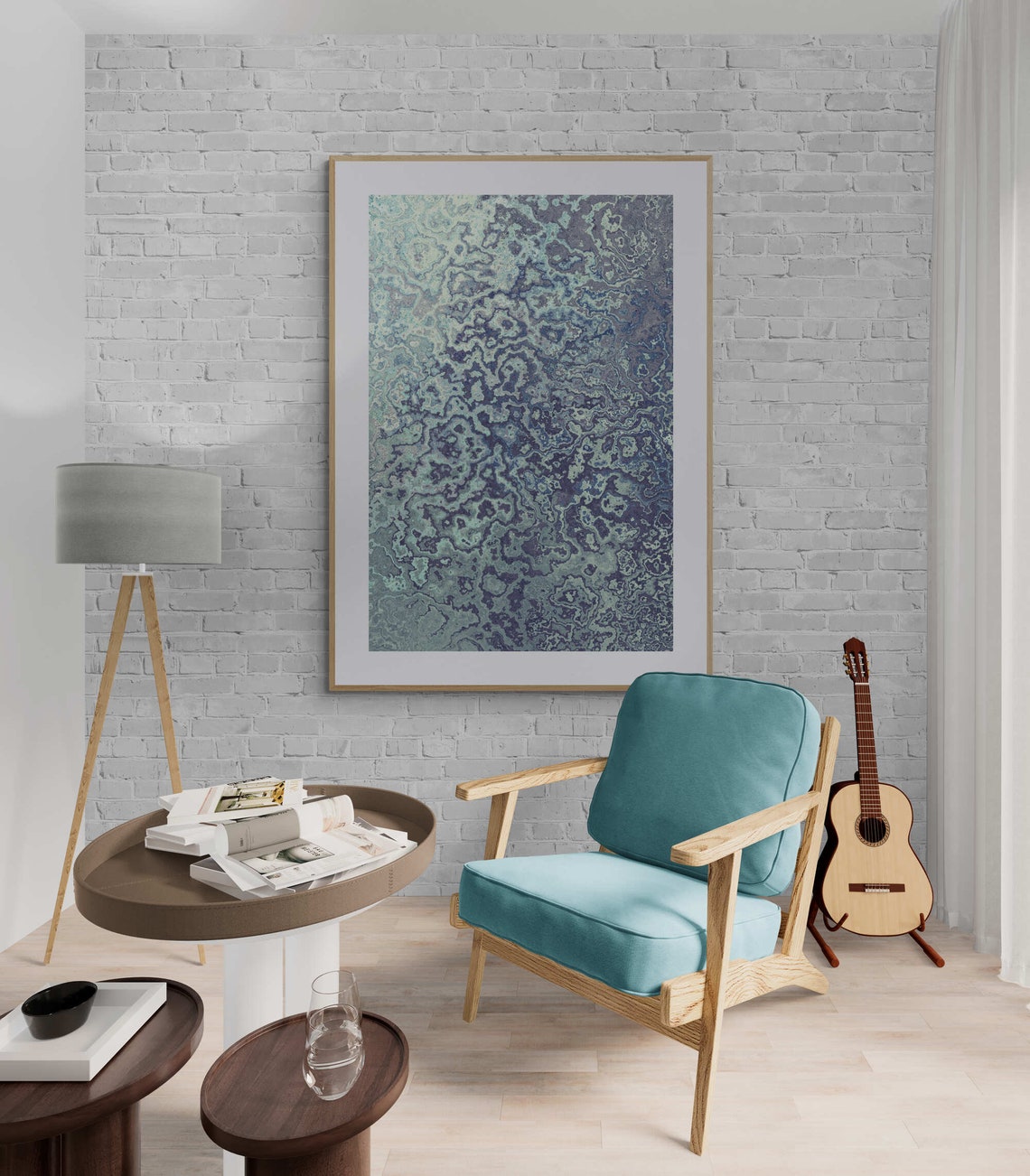 Modern Bold Blue Green Marble Abstract Boho Painting Art Poster - Image 6