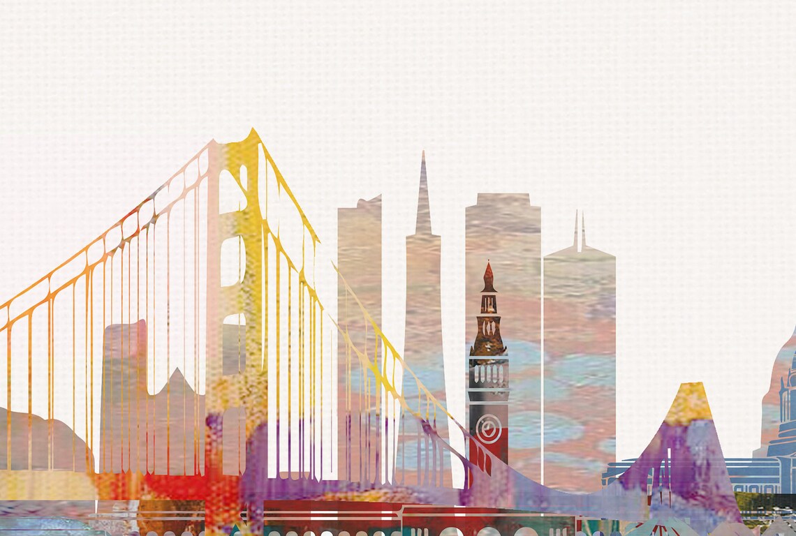 San Francisco California Golden Gate Bridge Watercolor Poster - Image 2