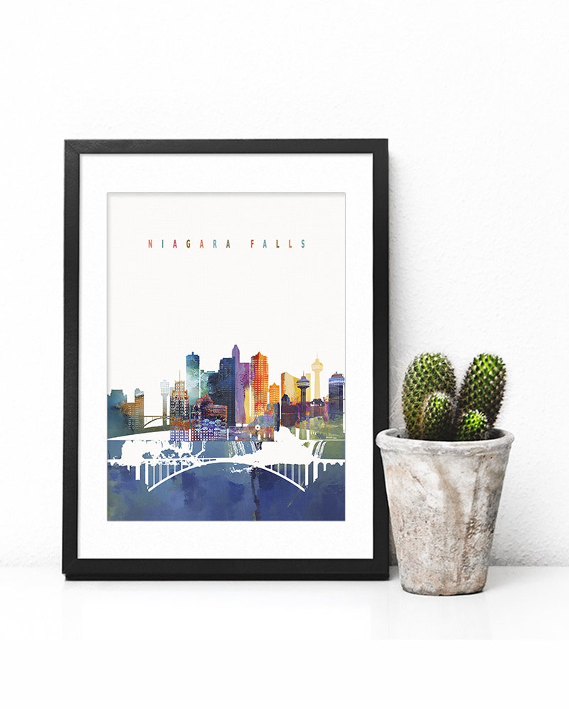 Niagara Falls Skyline Colorful Watercolor Falls View Art Poster - Image 2