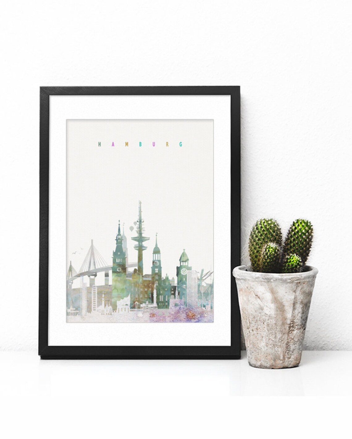 Hamburg Germany Watercolor Skyline Harbor Church Spires Poster - Image 2