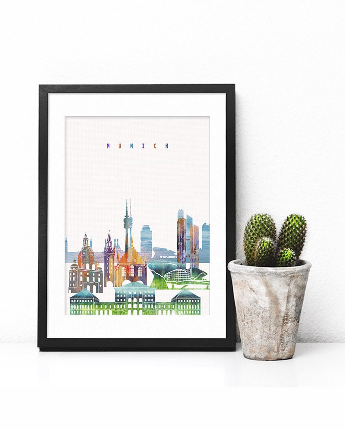Munich Watercolor City Skyline Germany Print Home Decor Modern Gift - Image 2