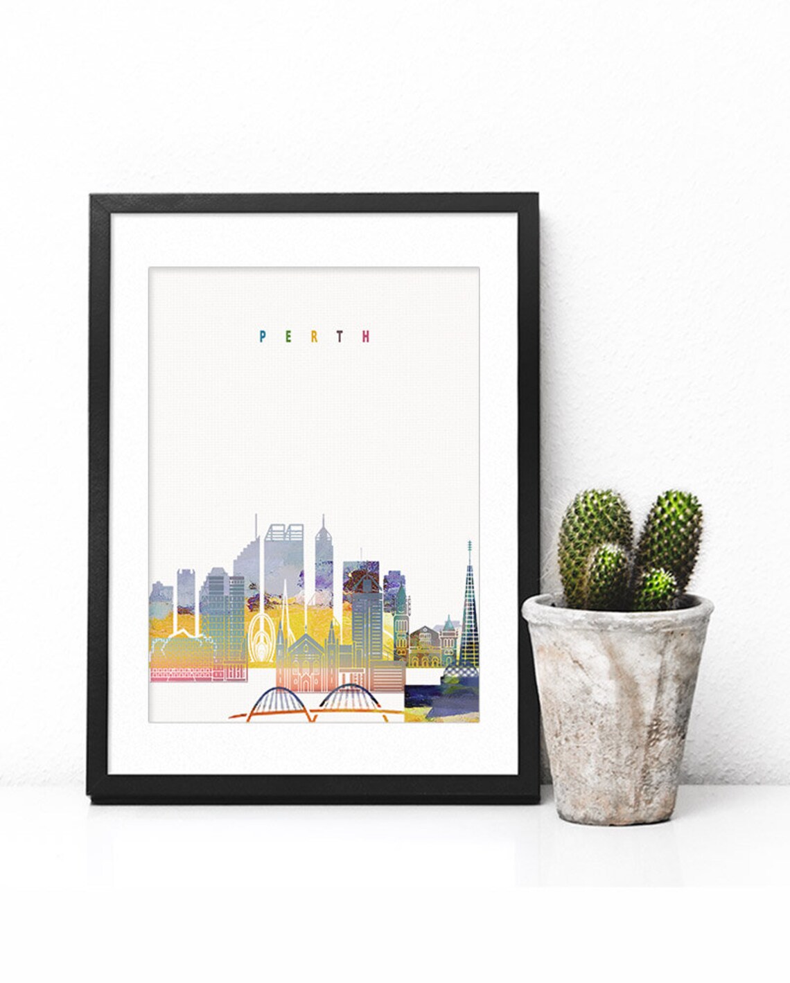 Perth Skyline Vibrant Watercolor Australian Cityscape Art Poster - Image 2