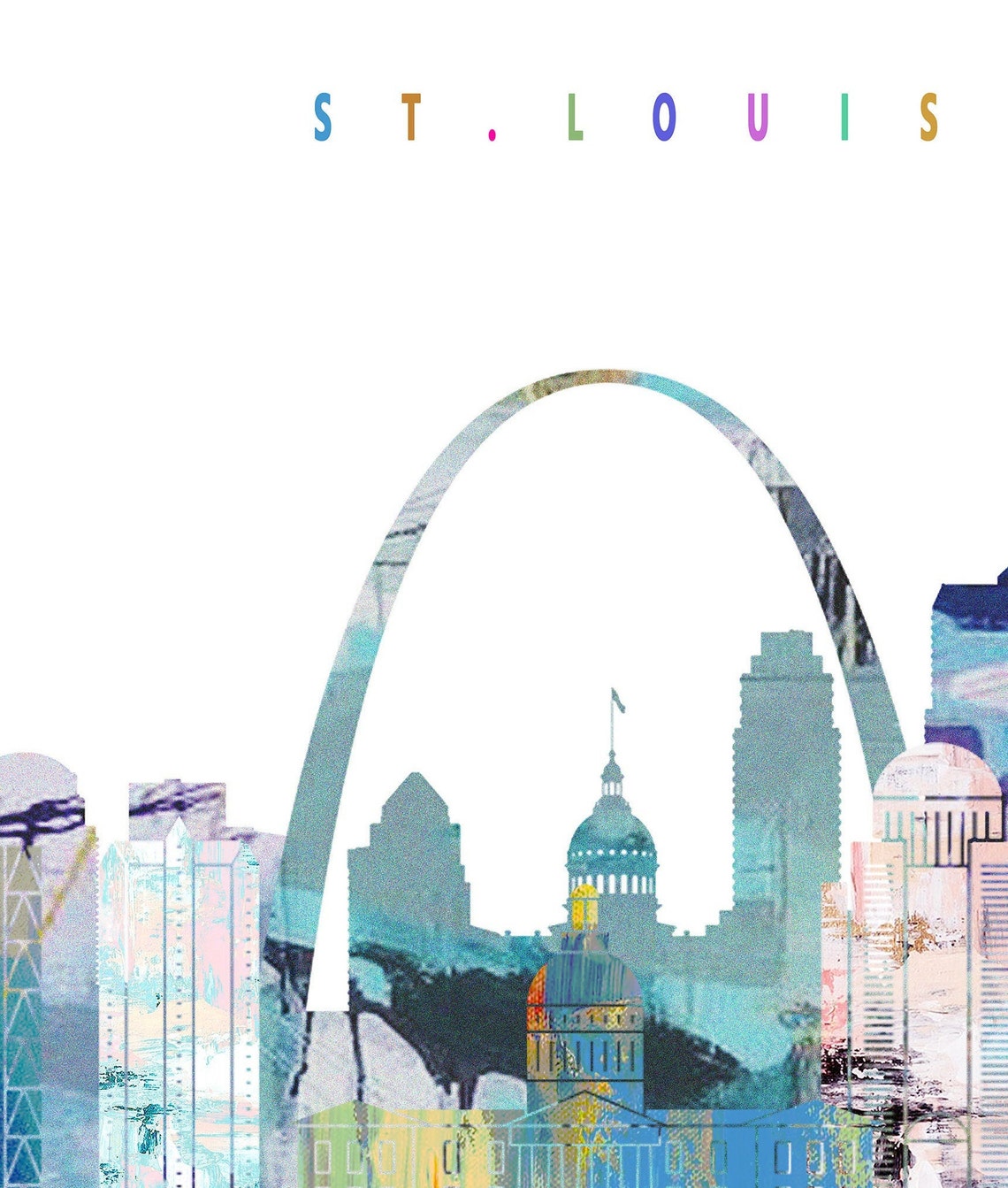 Saint Louis Watercolor City Skyline Gateway Arch Print Modern Gift - Image 2