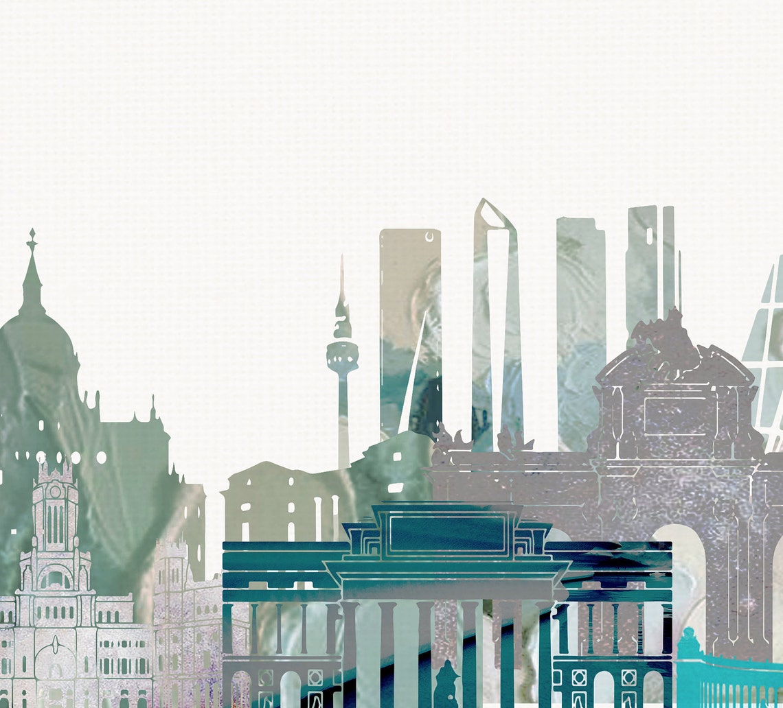 Madrid Watercolor City Skyline Spain Landmarks Print Decor Gift - Image 2