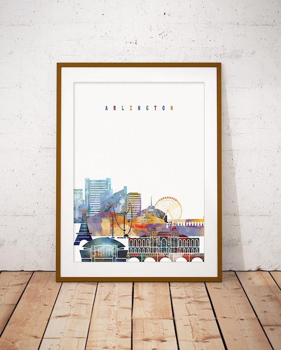 Arlington Skyline Colorful Watercolor Ferris Wheel Art Poster